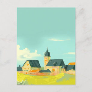 Green landscape nature and houses postcard