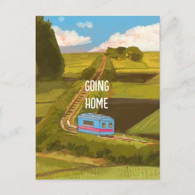 Green landscape train anime Cartoon adenture Postcard (Front)