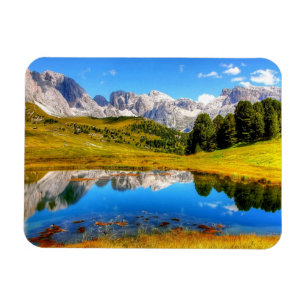 Green Landscape with Pond and Snowy Mountains Magnet