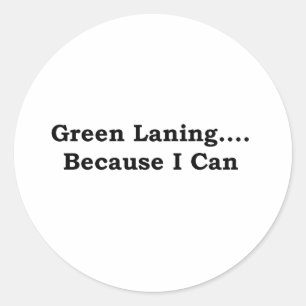 Green laning black classic round sticker