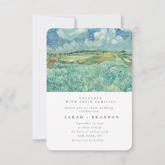 Green Lanscape Old painting wedding invitation (Front)