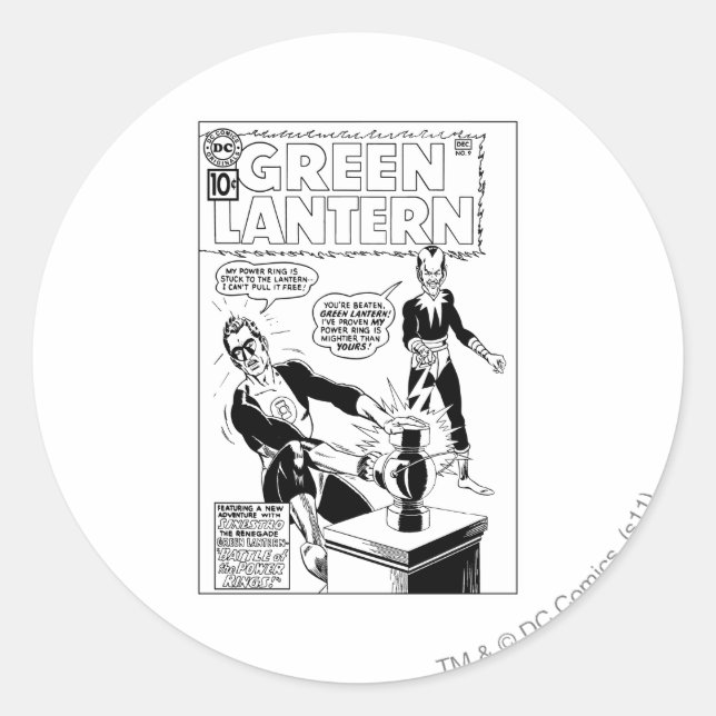 Green Lantern and Sinestro Cover, Black and White Classic Round Sticker (Front)
