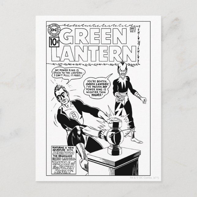 Green Lantern and Sinestro Cover, Black and White Postcard (Front)