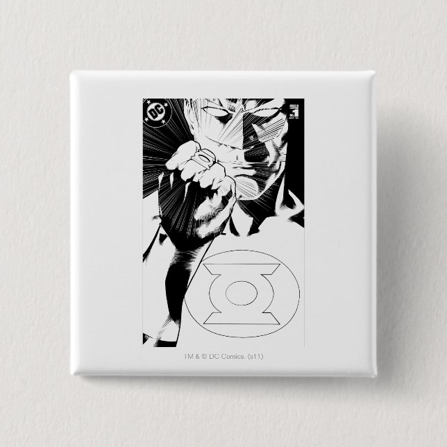Green Lantern close up cover, Black and White 15 Cm Square Badge (Front)