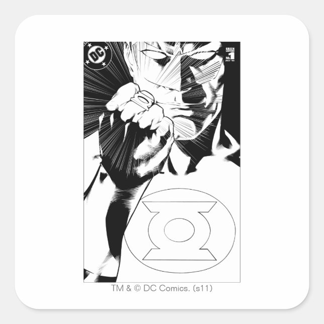Green Lantern close up cover, Black and White Square Sticker (Front)