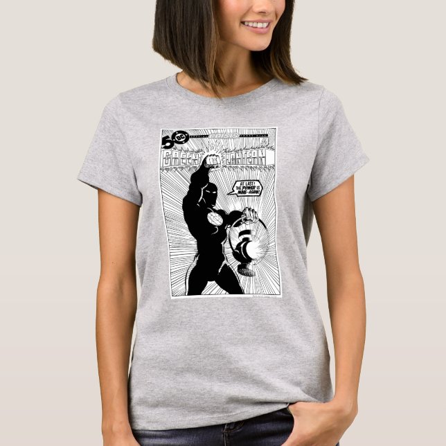 Green Lantern - Glowing Lantern, Black and White T-Shirt (Front)