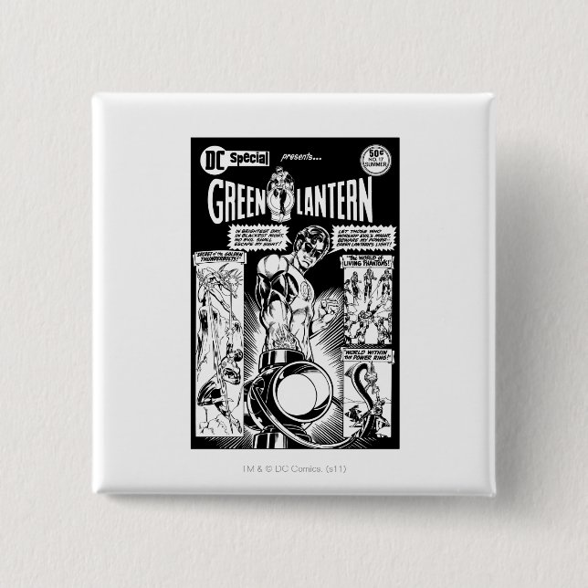 Green Lantern  - Green Shaded Comic, Black 15 Cm Square Badge (Front)