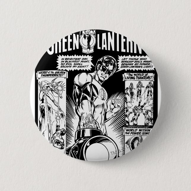 Green Lantern  - Green Shaded Comic, Black and Whi 6 Cm Round Badge (Front)