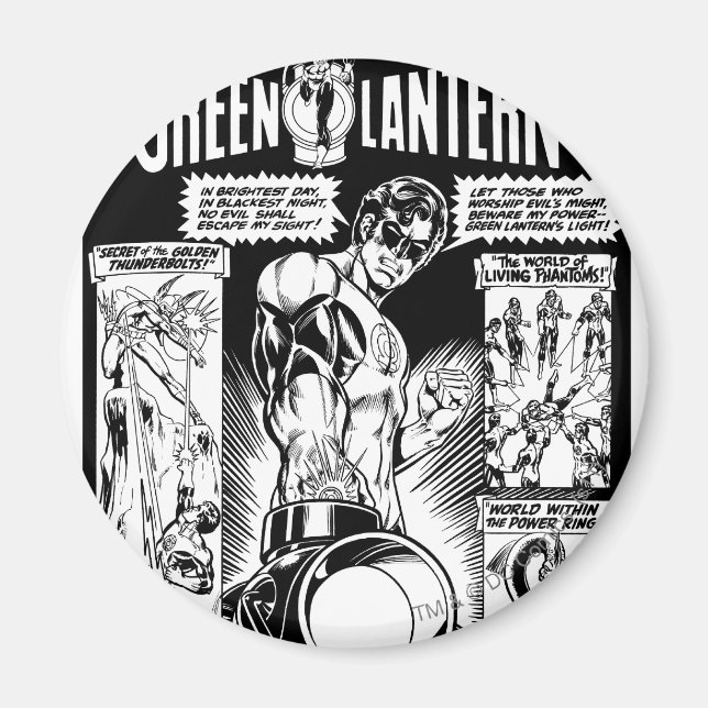 Green Lantern  - Green Shaded Comic, Black and Whi Magnet (Front)