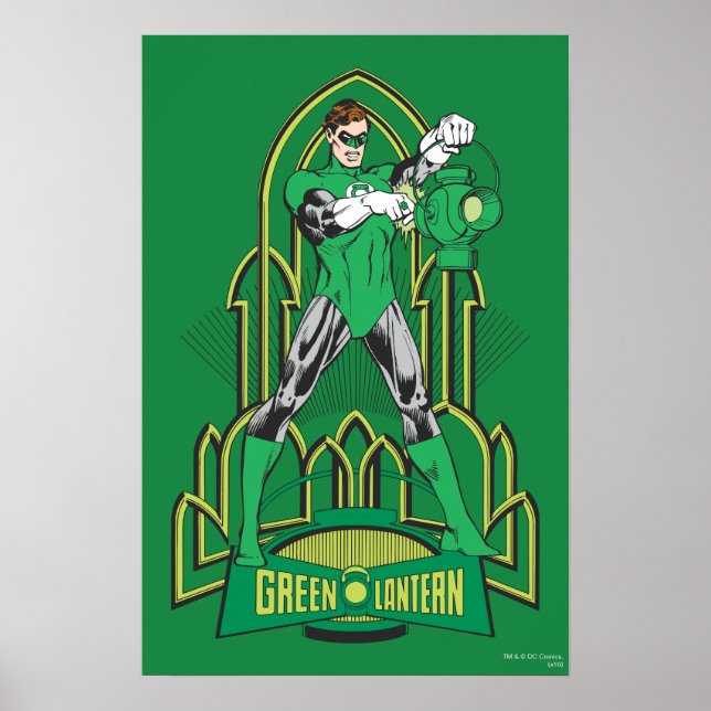 Green Lantern on decorative background Poster (Front)