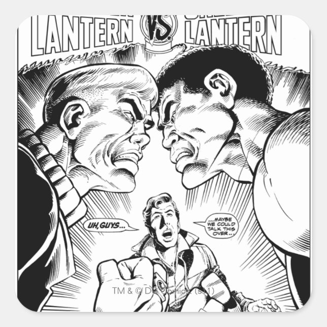 Green Lantern vs Green Lantern, Black and White Square Sticker (Front)
