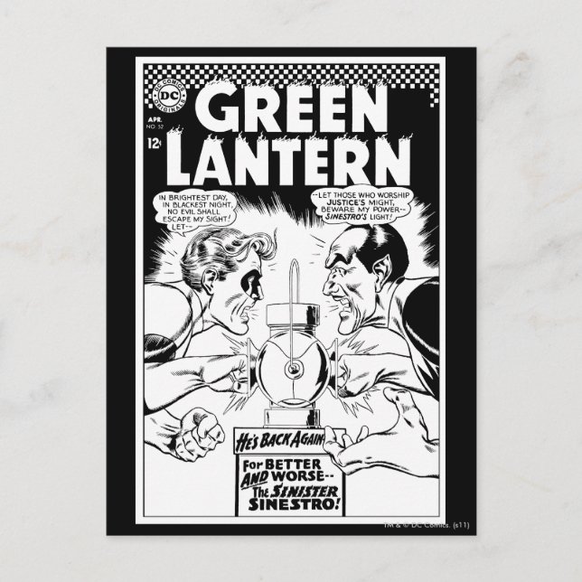 Green Lantern vs Sinestro, Black and White Postcard (Front)