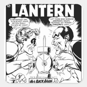 Green Lantern vs Sinestro, Black and White Square Sticker