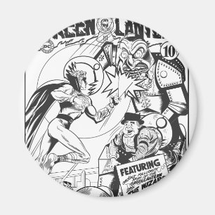 Green Lantern vs The Wizard of Odds, Black and Whi Magnet