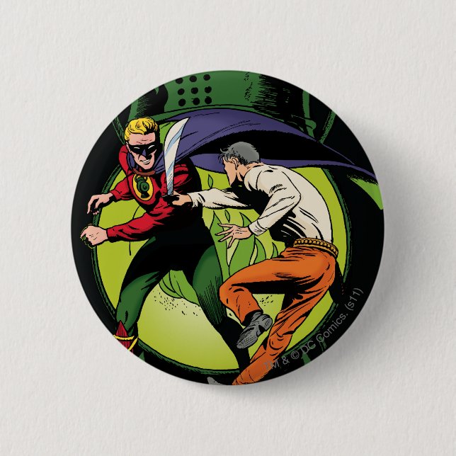 Green Lantern with cape in fight 6 Cm Round Badge (Front)