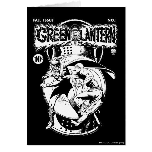 Green Lantern with cape in fight, Black and White (Front)