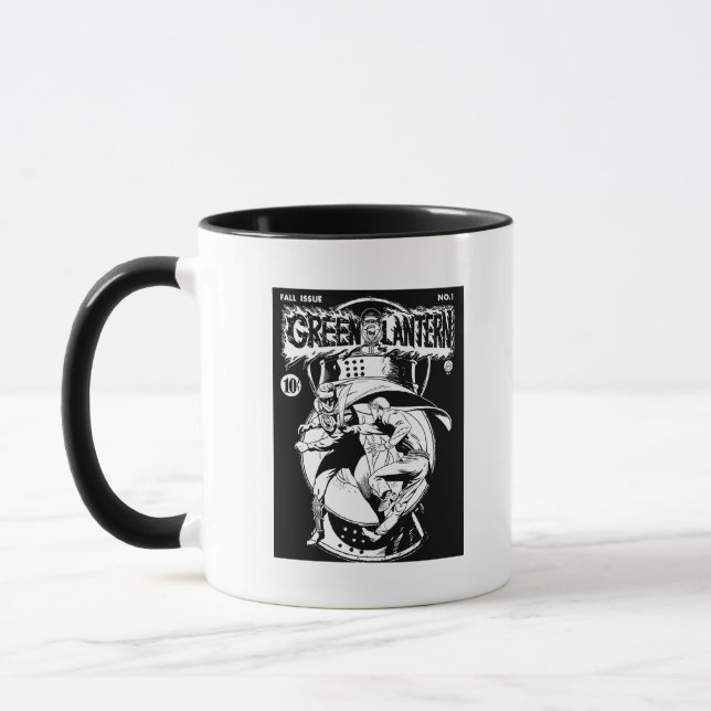 Green Lantern with cape in fight, Black and White Mug (Left)