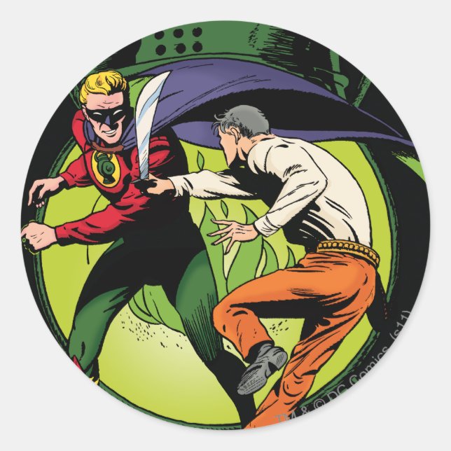 Green Lantern with cape in fight Classic Round Sticker (Front)