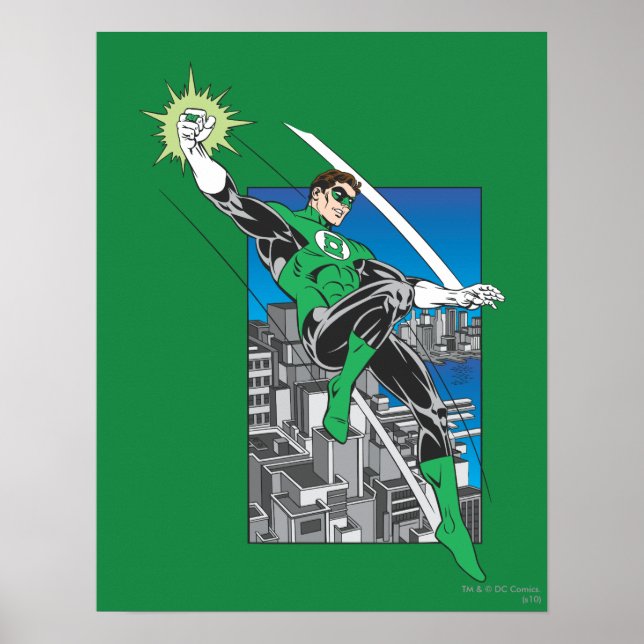 Green Lantern with City Background Poster (Front)
