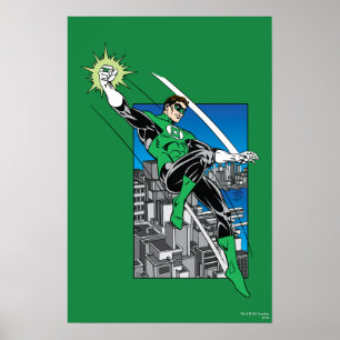 Green Lantern with City Background Poster