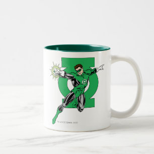 Green Lantern with Logo Background Two-Tone Coffee Mug