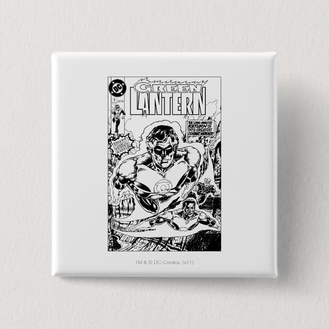Green Lanterns Flying, Black and White 15 Cm Square Badge (Front)