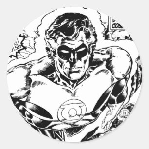 Green Lanterns Flying, Black and White Classic Round Sticker