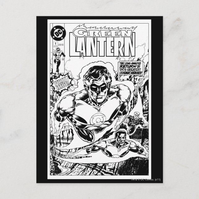 Green Lanterns Flying, Black and White Postcard (Front)