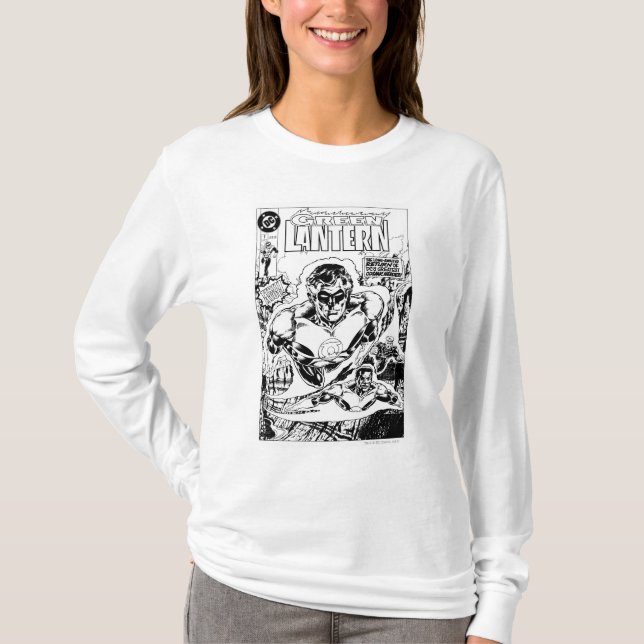 Green Lanterns Flying, Black and White T-Shirt (Front)