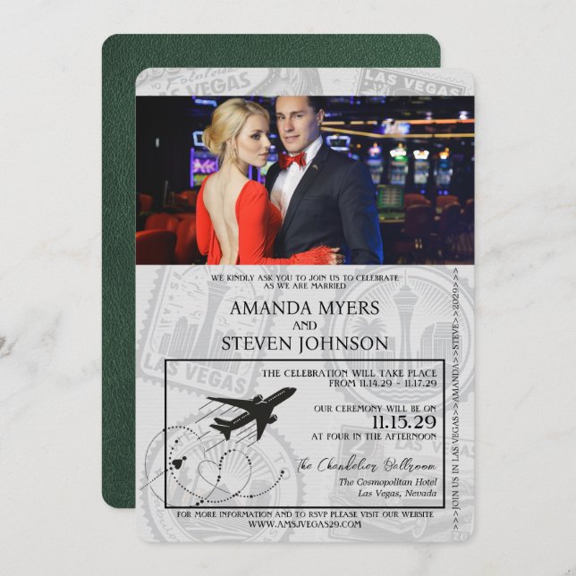 Green Las Vegas Passport Wedding Invitation (Front/Back)