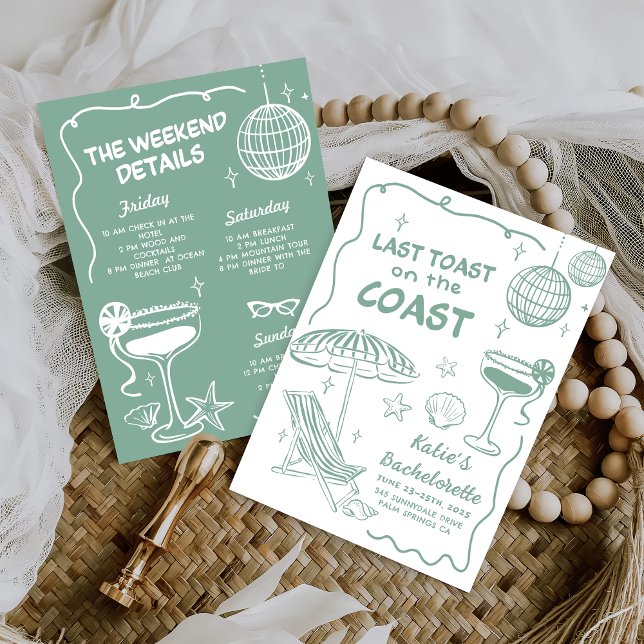 Green Last Toast On The Coast Beach Bachelorette Invitation (Creator Uploaded)