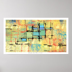 Green Lattice on Yellow Abstract Painting Poster