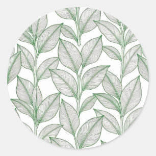 Green Laurel Leaf Botanical Pattern Classic Round Sticker