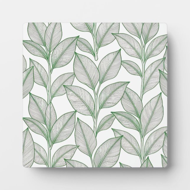 Green Laurel Leaf Botanical Pattern Plaque (Front)