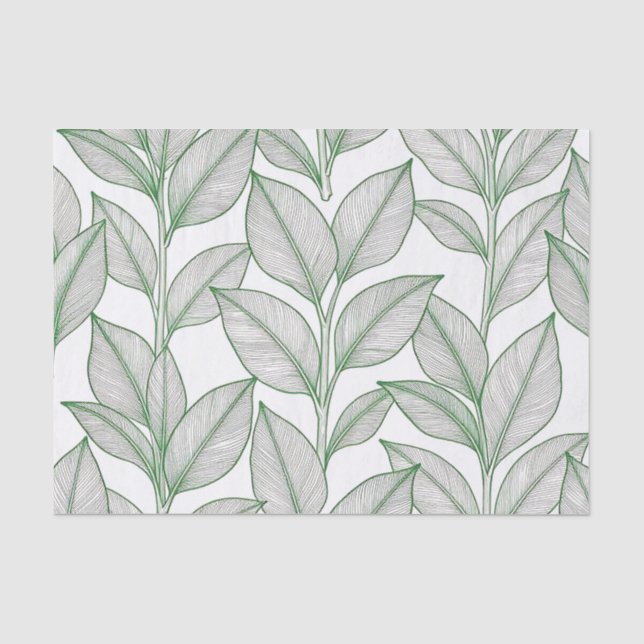 Green Laurel Leaf Botanical Pattern Tissue Paper (Front)