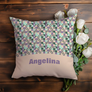 Green lavender beige abstract geometric pattern cushion