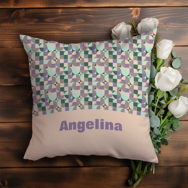 Green lavender beige abstract geometric pattern cushion (Creator Uploaded)