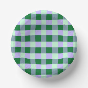 Green & Lavender Gingham Stripes Karo Pattern Paper Plate