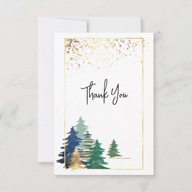 Green Lavender Gold Pine Trees Inspirational Thank You Card (Front)