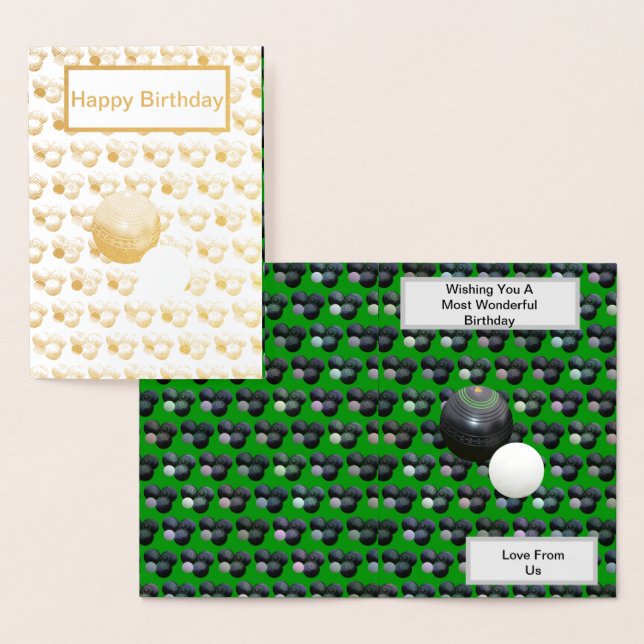 Green Lawn Bowls And Jack, Gold Foil Birthday Card (Display)
