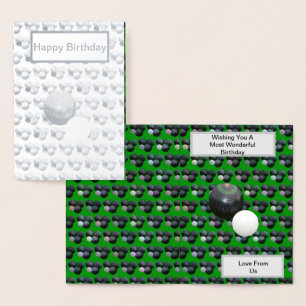 Green Lawn Bowls Jack, Silver Foil Birthday Card