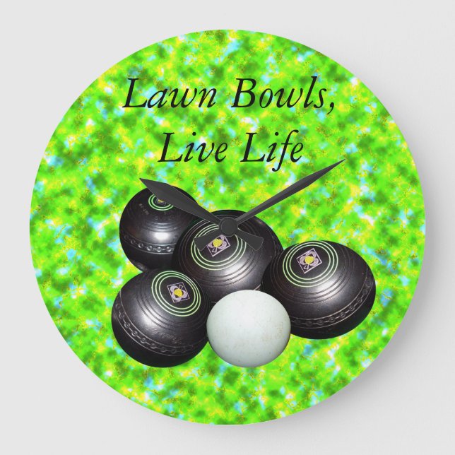 Green Lawn Bowls Live Life, Large Clock (Front)