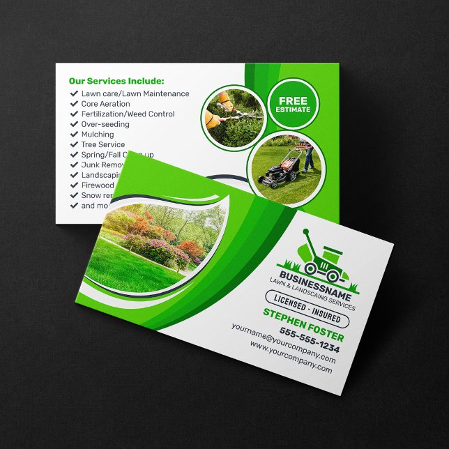 Green Lawn Care Landscaping Mow Mulching Service Business Card (Creator Uploaded)