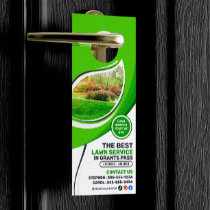 Green Lawn Care Landscaping Mow Mulching Service Door Hanger