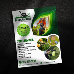 Green Lawn Care & Landscaping Mowing Grass Cutting Flyer