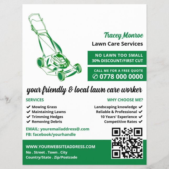 Green Lawn-Mower, Lawn Care Services Flyer (Front)