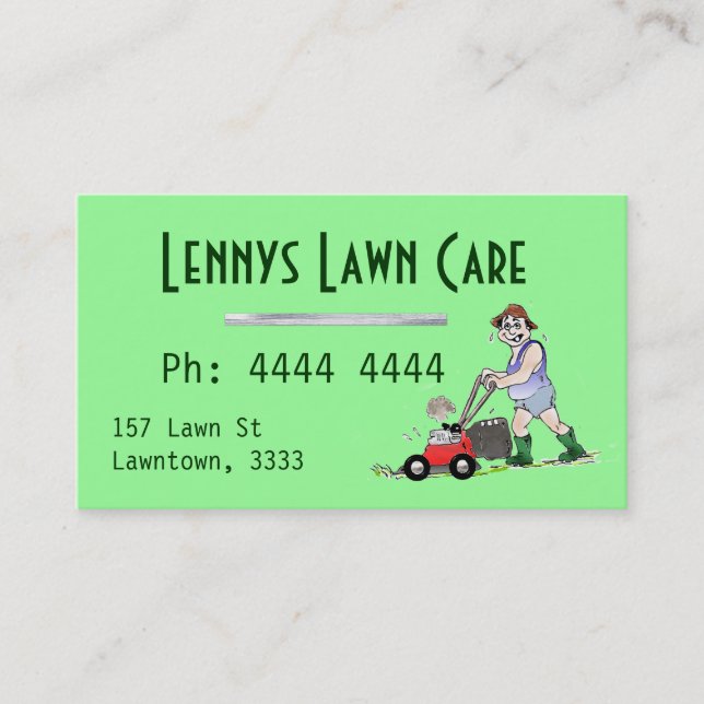 Green Lawn Mowing Man Business Cards (Front)