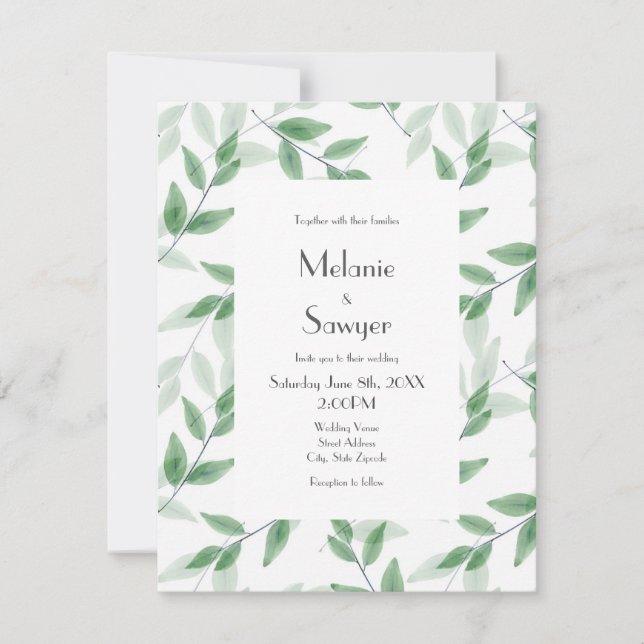Green Layered Watercolor Leaves   Invitation (Front)