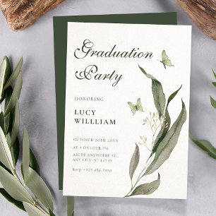 Green leaf Aesthetic elegant graduation Invitation