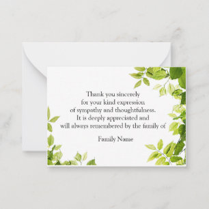Green Leaf After Funeral Thank You Cards